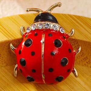 🐞🐞🐞 “RED LADYBUG BROOCH” ENAMEL WITH RHINESTONES AND GOLD ACCENTS❗️🐞🐞🐞